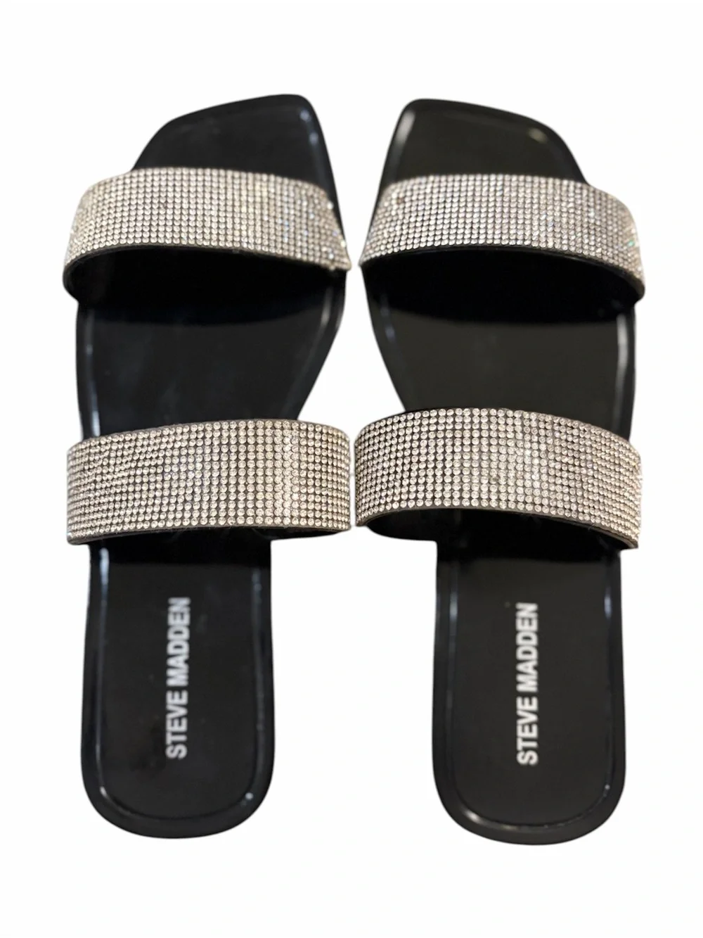 Steve Madden Black Slides with Crystal-Embellished Straps Size 8